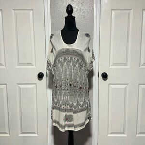 Free People- cream with floral design & bead embellishment swimsuit cover